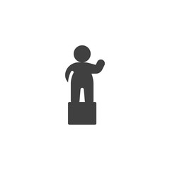 Man standing on podium vector icon. Speaker filled flat sign for mobile concept and web design. Confident human glyph icon. Symbol, logo illustration. Vector graphics