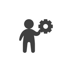 Man and gear vector icon. Developer filled flat sign for mobile concept and web design. Management glyph icon. Symbol, logo illustration. Vector graphics