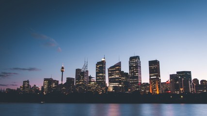 Beautiful wide shot of Sydney skyline at dusk