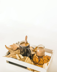 Hot drinks and pastry in box