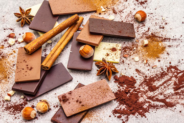 Assorted chocolate with different cocoa content
