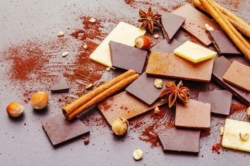Assorted chocolate with different cocoa content