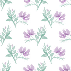 Seamless pattern with cute flower on white background.