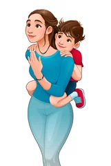 Foto op Canvas Moeder met zoon op haar rug © ddraw