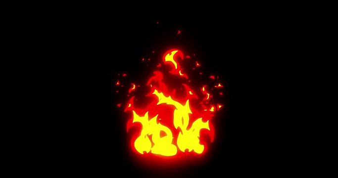 Bonfire Cartoon Fire Animation. Middle Torch, Link, Flambeau 2D Animation Cartoon Fire 4k of Raging Flames