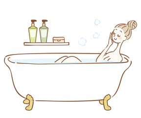 入浴する女性のイラスト