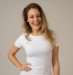 Obraz premium Human expressions and emotions. Close up of young attractive cheerful woman with smiling happy face