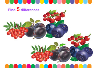 illustration, children's puzzle, educational game. Find 5 differences. For younger children. Cartoon characters.