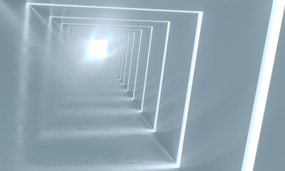 Abstract fashion background, glowing lines, tunnel, virtual reality. 3d rendering