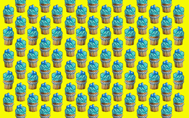 Obraz premium Culinary work. Cupcake, delicious cake. Blueberry flavor