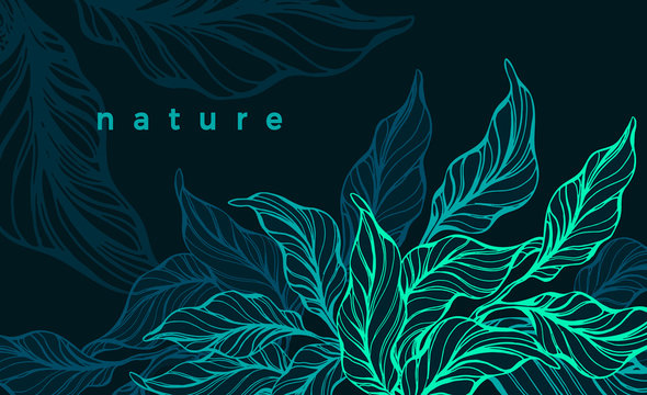 Tropical foliage. Vector template. Nature neon background