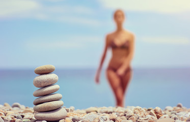 Stack of pebble stones at the beach