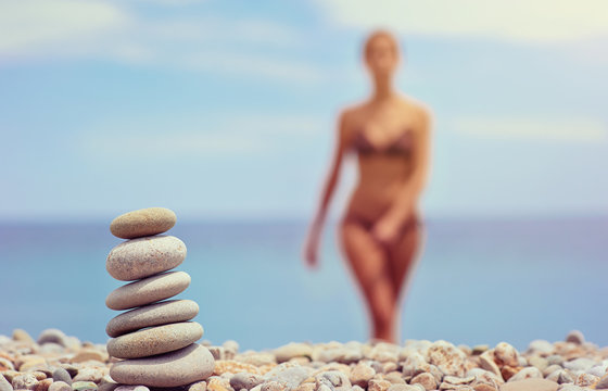 Stack of pebble stones at the beach
