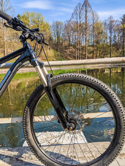 MTB bicycle on the trail in the spring season