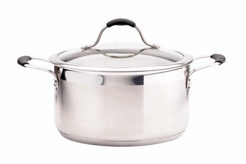 Stainless steel pot isolated on white background