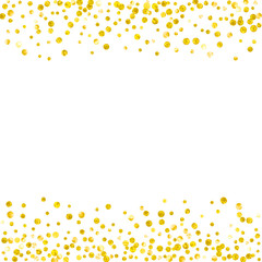Wedding glitter confetti with dots on isolated backdrop. Falling sequins with shimmer and sparkles. Design with gold wedding glitter for party invitation, banner, greeting card, bridal shower.
