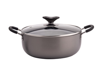 Non-stick sauce pan on white background