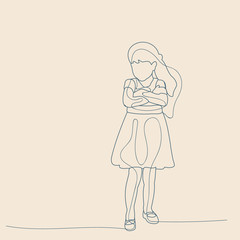  lines, on a beige background, girl