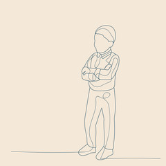 vector, isolated, sketch of a child with lines, on a beige background, boy