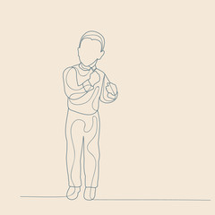 child with lines, on a beige background, boy