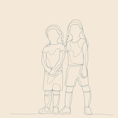 sketch of a child with lines, on a beige background, children friends