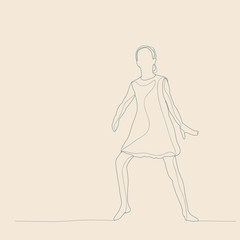 isolated, sketch of a child with lines, on a beige background, a girl is dancing