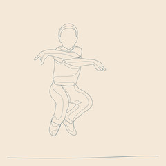 vector, isolated, sketch of a child with lines, on a beige background, a boy jumping