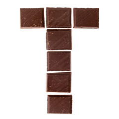 T - Isolate chocolate letter, alphabet on white background