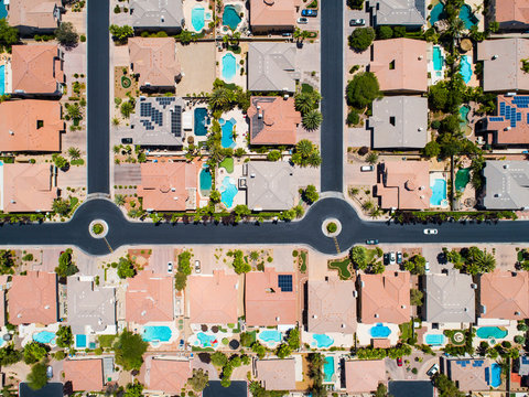 カリフォルニア郊外の住宅地　真俯瞰