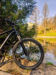Fototapeta premium MTB bicycle on the trail in the spring season
