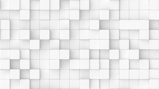3d rendered background texture of white round edged cubes at significantly different heights.