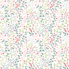 Cute hand drawn floral seamless pattern, fun sketch branches and flowers background - great for seasonal summer or fall fashion prints, backdrops, wallpapers, wrapping paper, decoration, textiles