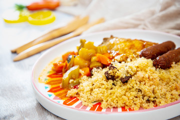 traditional moroccan dish couscous salad with Sausage