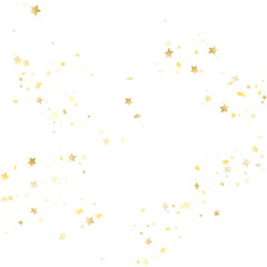 Flying gold star sparkle vector with white background.