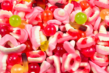 Assorted gummy candies. Top view. Jelly  sweets.