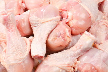 Tasty raw chicken legs. Top view.