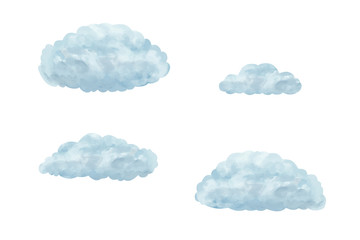 Light drawn blue calm clouds set on white background. Basis graphics isolated