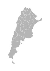 Vector isolated illustration of simplified administrative map of Argentina. Borders of the provinces (regions). Grey silhouettes. White outline