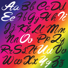 alphabet on a rainbow background