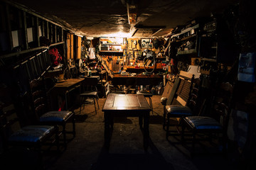 Rustic and retro garage full with tools