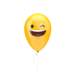 Fototapeta premium Smiling and winking emoji floating balloon