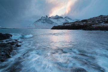 Winter storm in the Westfjords, Iceland Beautiful nature background