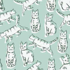 Vector cats seamless pattern. Hand drawn cat illustration. Seamless print illustration for veterinary brand design and children products.