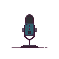 Modern professional podcast microphone line style illustration. Interview or radio show icon. News and journalism audio logo. Line style microphone. Press conference or radio concept illustration.