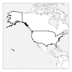 Map of United States of America, USA, black thick outline highlighted with neighbor countries
