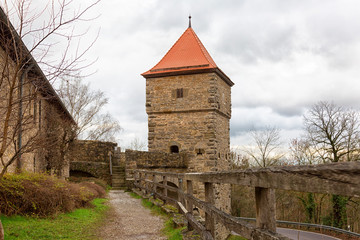 Fototapeta na wymiar fortress wall in the city of Rothenburg ob der Tauber, Bavaria, Germany