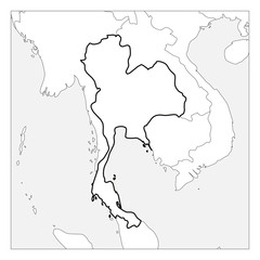 Map of Thailand black thick outline highlighted with neighbor countries
