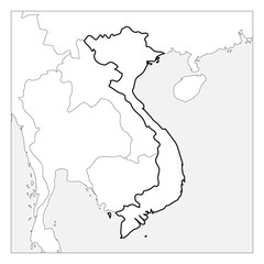 Map of Vietnam black thick outline highlighted with neighbor countries