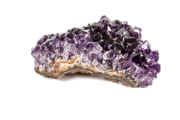 Amethyst Crystal Druse  macro mineral on white background close up