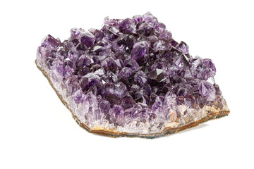 Amethyst Crystal Druse  macro mineral on white background close up